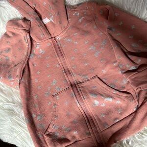 Pink Hoodie with Silver Butterfly Print